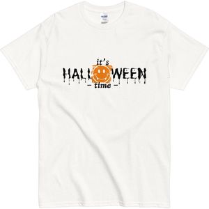 Grappig Halloween Tshirt met Smiley - Dames en Heren - Quote Halloween Time - Wit - S