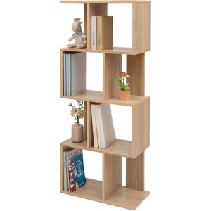 Decoratieve boekenkast met 4 legplanken/boekenkast in S-vorm, Ontwerp, Modulare, kantoor, kamer, bibliotheek - Display Shelf - SRK-W4 - LichtBruin