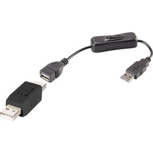 Renkforce USB-kabel USB 2.0 USB-A stekker, USB-A stekker 0.25 m Zwart Incl. aan/uitschakelaar, Vergulde steekcontacten