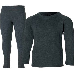 Heatkeeper Thermoset Kinderen Comfort - Thermoshirt + Thermo Legging - Antraciet Melange-128/134