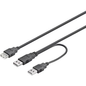 USB 2.0 Hi-Speed Dual-Power cable 0.3 m, black - USB 2.0 male (type A) + USB 2.0 male (type A) > USB 2.0 female (type A)