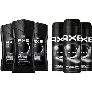 AXE Black - MIX - 3 x Black Douchegel 250 ml & 3 x Black Deo Spray 150 ml - Voordeelverpakking
