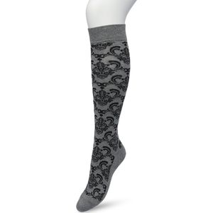 Bonnie Doon Dames Bloemen Kniekousen Grijs maat 36/42 - Knie Kousen - Gebloemd Patroon - Bloemen Print - Uitstekend draagcomfort - Ornament Knee High - Kniesokken - Zakt niet af - OEKO-TEX - Grey Melange - BP221701.236