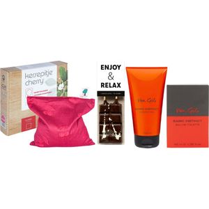 Van Gils Cadeauset Warme Kerst Chocolade & Warmtekussen Basic Instinct - Van Gils Shower Gel Basic Instinct 150ml - Van Gils EDT Basic Instinct 40ml - Kersepittje Warmtekussen Classic 27x27cm