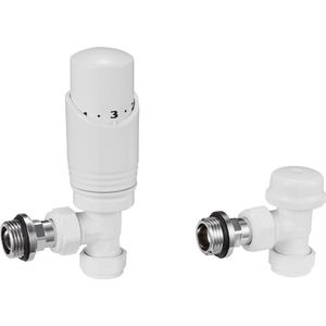 Radiatorconnect thermostatische radiatorkraan + voetventiel 1/2"" O-ring x 15 mm knel wit haaks.
