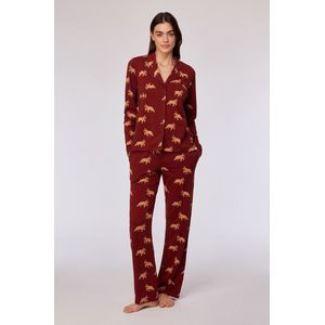 Woody pyjama dames doorknoop - donkerrood - pony all-overprint - 252-10-YPD-Z/939 - maat XXL
