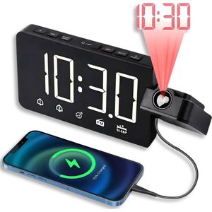 We Flow dual wekkerradio met projectie - Digitale wekker - Alarm clock - FM radio - Dubbel alarm - Projectieklok - USB oplaadpoort