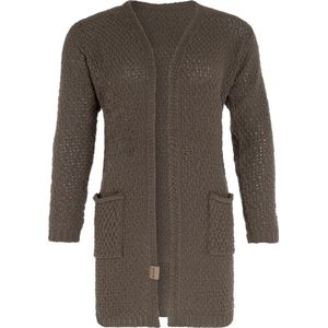 Knit Factory Luna Gebreid Vest Cappuccino - Gebreide dames cardigan - Middellang vest reikend tot boven de knie - Bruin damesvest gemaakt uit 30% wol en 70% acryl - 36/38 - Met steekzakken