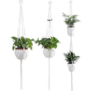 Macramé plantenhangers, 3-delige set voor plantenhouders, hangende bloempot met katoenen touw met parels, kwastjes voor plafond, buiten, tuin, woondecoratie