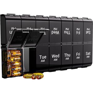 7-Dagen Pillenorganizer - Twice Daily - Weekly Medicijnbox - 2x per Dag - Vitaminen & Geneesmiddelen Organizer - Zwart