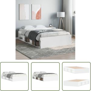 The Living Store Houten Bedframe - Logeerbed met Opbergruimte - 193 x 123 x 35 cm - Wit - Multiplex Lattenbodem