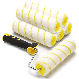 Verfroller - 6-delige set professionele verfroller, 5 verfrollers（breedte 18cm）12 mm pool polyacryl - complete verfset, telescopische stang bevestigbaar, schildersverf, penseelpleister, woondecoratie