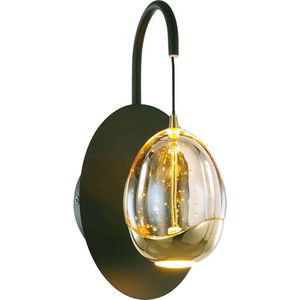 Sierlijke wandlamp Golden Egg | 1 lichts | goud / zwart | glas / metaal | 27 cm hoog | Ø 9,5 cm | eetkamer / hal / woonkamer / slaapkamer lamp | modern / sfeervol / romantisch design