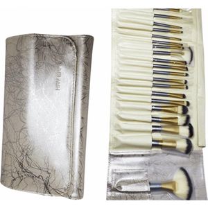 Make-up kwasten 22-delig natuurlijk haar | High Quality Make-up cadeausets | Contourborstel | Oogschaduw kwast | Contourborstel | Wenkbrauwborstel | Oogpotlood | Met koffer | Grijs