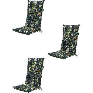 Madison tuinkussens - 3 stuks - Hoge Rug - Sadie Grey - 123x50cm - tuinstoelkussens - Antraciet - Met Lint - Extra Dik