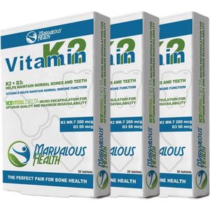 Marvalous Health Vitamine K2 D3 - 30 tabletten - Supplement voor botten en tanden