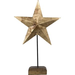 Mars & More - Staande Ster - Antiek Goud - Metaal Mangohout- 27cm