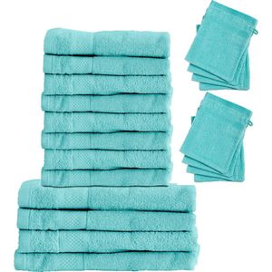 LOTUS Set 4x Badhanddoeken 70x140 + 8x Handdoeken 50x100 + 8x Washandjes - Cool Blue