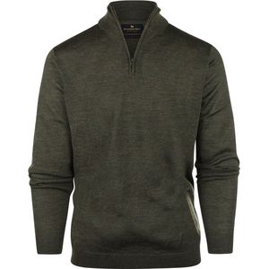 Steppin' Out Half Zip Trui Merinowol Olijfgroen - Maat S - Heren - Pullovers