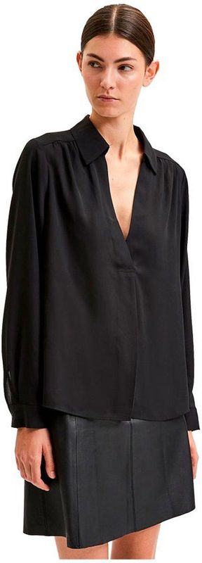 Selected - Lina - T-shirt - Zwart - Met Lange Mouwen En V-hals
