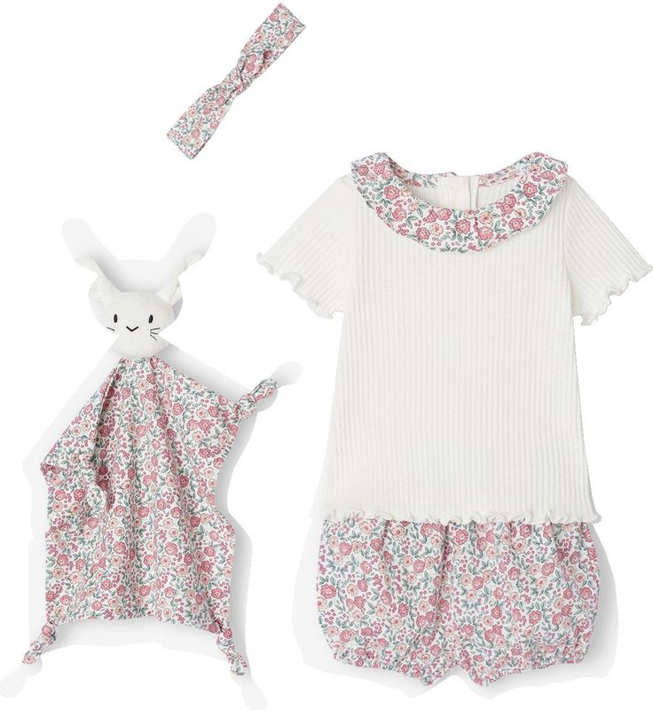 Cadeauset - Ecru - T-shirt + Broekje + Hoofdband + Knuffel