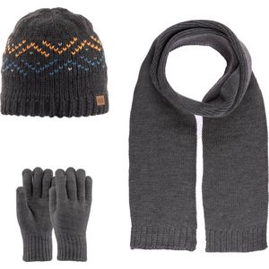 Kitti 3-Delig Winter Set | Muts (Beanie) met Fleecevoering - Sjaal - Handschoenen | 9-15 Jaar Jongens | K23180-11-04 | Anthracite