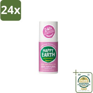 Happy Earth – Deodorant Roll-On – 100% Natuurlijk Lavender Ylang – 75 ml - Voordeelverpakking - 24 stuks - Lavendel - Ylang-ylang