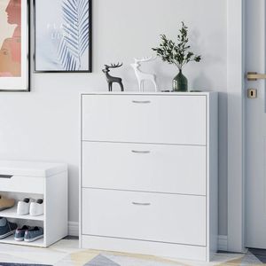 DHN Schoenenkast - Met 3 Flappen - Gesloten Schoenenrek - Smalle Schoenladekast 110X80X23.5Cm Witte Schoenenkast