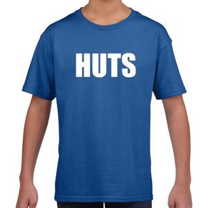 HUTS tekst t-shirt blauw kids -  feest shirt HUTS voor kids 122/128