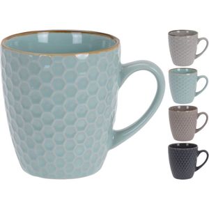 Luxe gekleurde stoneware bekers/koffiekopjes 300 ml - Set van 8 stuks