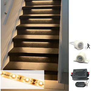 Trapverlichting led bewegingssensor set - Led strips 50 cm met warm wit licht - 2700K - Set voor max. 16 treden - Eenvoudig te bedienen via dimmer