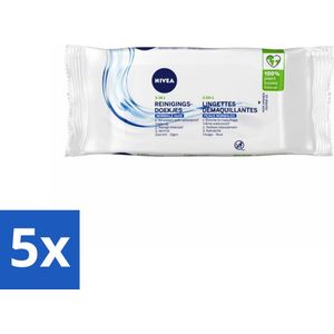 NIVEA - Reinigingsdoekjes - Verfrissend - Verwijdert Waterbestendige Make-up - 7 Doekjes - Bulkverpakking - 5 stuks
