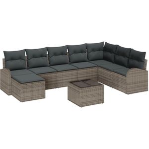 vidaXL - Tuinbank - Set - 9 - Stuks - Donkergrijs, - Bruin - Rattan, - Polyester