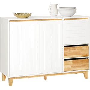 SoBuy FSB75-WN Buffetkast - Witte Multifunctionele Kast met Lades & Wieltjes
