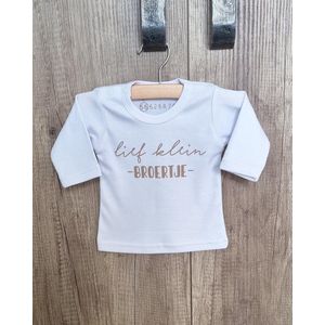 Miniwonder shirt - lief klein broertje - wit met mokkakleurige opdruk - lange mouw - maat 74