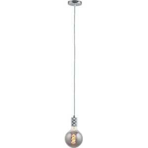 Pendel Chroom - Inclusief Lichtbron Rookglas - Retro - 1.5m Snoer - Met Plafondkap