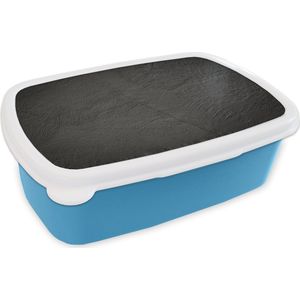 Broodtrommel Blauw - Lunchbox - Brooddoos - Beton print - Industrieel - Zwart - 18x12x6 cm - Kinderen - Jongen