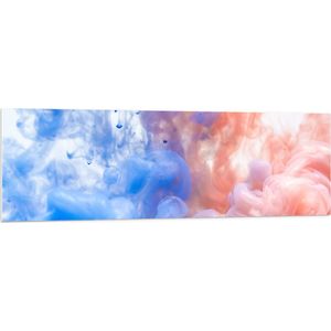 PVC Schuimplaat- Blauwe en Oranje Rook tegen Witte Achtergrond - 150x50 cm Foto op PVC Schuimplaat