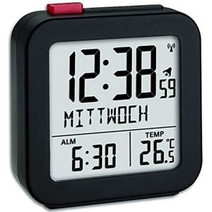 Digitale Radio Alarmklok met Temperatuur en Snooze Functie - Compact en Verlicht Zwart