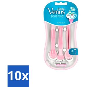 10 x Gillette Venus - Sensitive - Wegwerp Scheermesjes - 3 Scheermesjes - Scheermesje Vrouw - Gevoelige Huid - Wegwerp Scheermesje - Sensitive Huid - SkinElixir Glijstrips