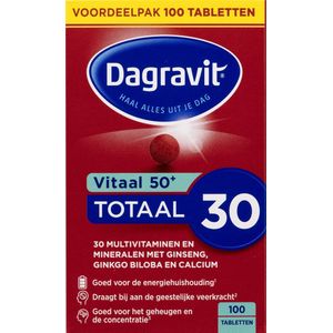 Dagravit Totaal 30 Vitaal 50+ Multivitaminen voordeelverpakking - Vitamine B1, B2, B3, B5, B6, B12 en koper dragen bij aan een goede energiehuishouding - 100 tabletten