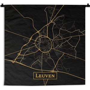 Wandkleed - Wanddoek - Kaart - Leuven - Goud - Zwart - 60x60 cm - Wandtapijt