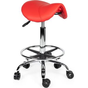 Kapperskruk Rood Standaard met Voetring - Wielen waar geen haar tussen kan komen - in zithoogte verstelbaar tussen 50-68cm - Kappersfiets