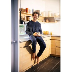 Badstof heren pyjama Hajo reliëf ruit - Blauw - Maat - 50