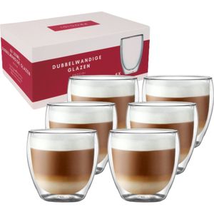 Procidi® Dubbelwandige Glazen - Theeglazen - 250 ml - 6 stuks - Latte Macchiato / Cappucino Glazen - Koffieglazen Dubbelwandig - Koffietassen - Vaatwasserbestendig