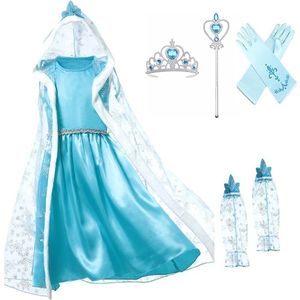 Prinsessenjurk meisje - Elsa jurk - Elsa Verkleedkleren - Betere Merk - maat 134/140 (140) - Toverstaf prinses - Kroon - Carnavalskleding meisje - Prinsessen speelgoed