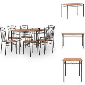 vidaXL Eethoek Vintage - Tafel 120x70x75 cm - Stoelen 40x48x86 cm - Bruin/Zwart - MDF/Staal - Set tafel en stoelen