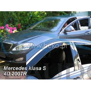 Zijwindschermen raamspoilers geschikt Mercedes S klasse - 4 deurs Sedan type W221 pasvorm donker getint set V&A deuren