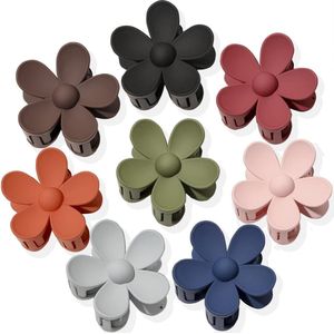 Haarklemclips, bloemenhaarclips, 8-pack, schattige haarclips, grote matte haarclips, madeliefjeshaarclips, grote klauwclips sterk, vormende kaakclips, grote haarclips voor dik haar van vrouwen 8 kleuren