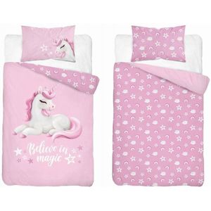 Kinderbeddengoed 90x120 Eenhoorn Lichtroze Katoen